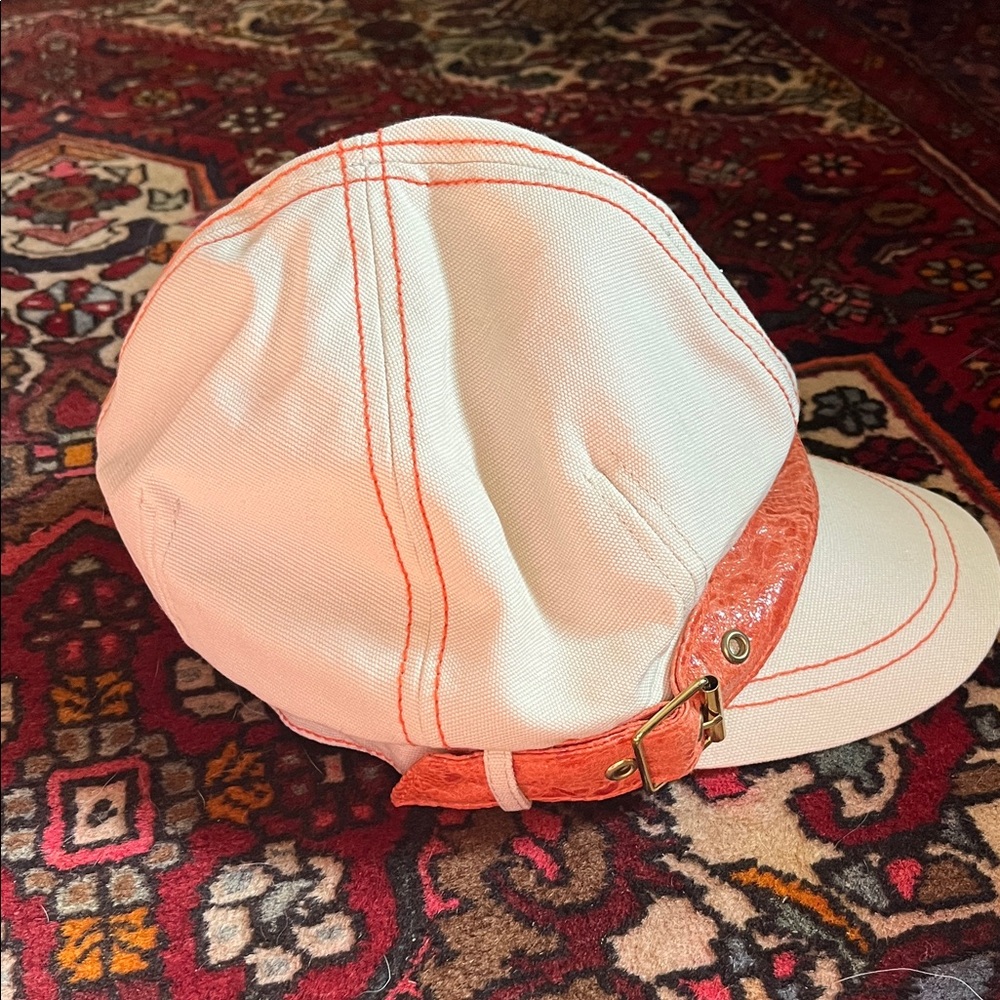 Nine West Cream and Orange Summer Newsboy Hat - Picture 3 of 7